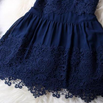 Short Navy Blue Lace Dresses, short..