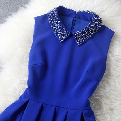 Short Royal Blue Dresses with Beadi..