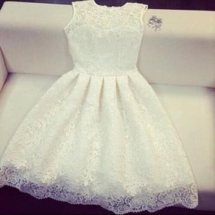 Custom Made A Line Short White Lace Prom Dresses,..