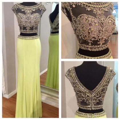 Custom Made A Line Two Piece Yellow Beaded Prom..