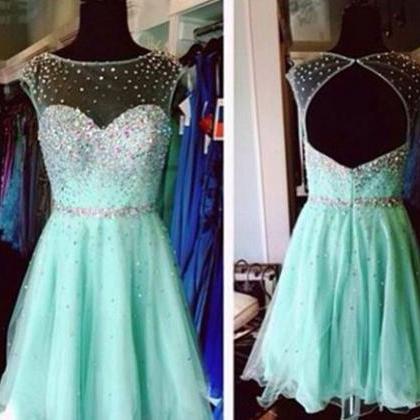 Custom Made A Line Round Neck Backless Green Prom..