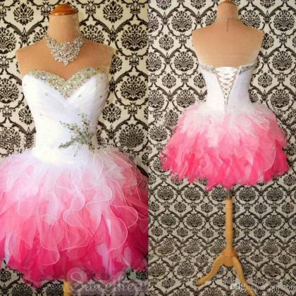 Custom Made White/pink Short Prom Dresses, Short..