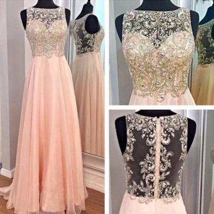 Custom Made A Line Round Neck Prom Dresses, Pink..