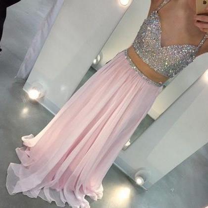 Custom Made A Line 2 Pieces Pink Prom Dresses,..