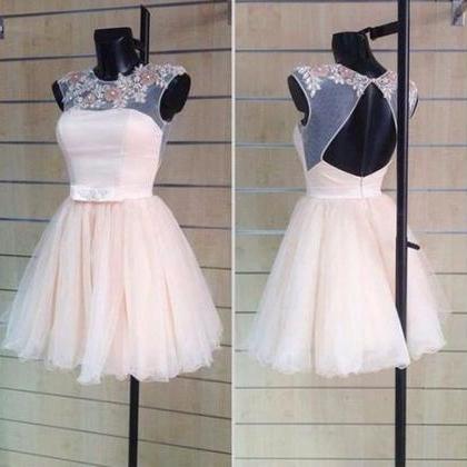 Custom Made A Line Round Neck Short Prom Dresses,..