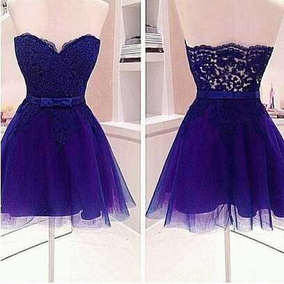 Custom Made A Line Short Sweetheart Neck Lace Prom..