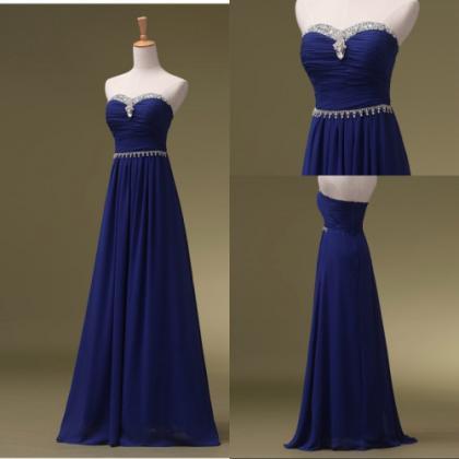 Custom Made Royal Blue Sweetheart Neck Long Prom..