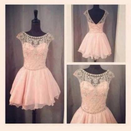 Custom Made Round Neck Short Pink Prom Dresses,..