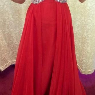 Custom Made A Line Sweetheart Neck Red Long Prom..