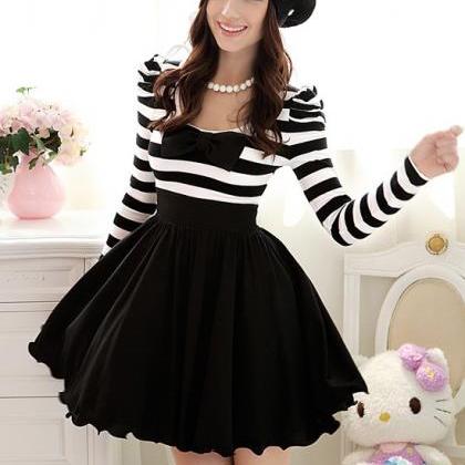White And Black Chiffon Summer Dresses With Long..