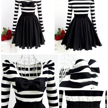 White And Black Chiffon Summer Dresses With Long..
