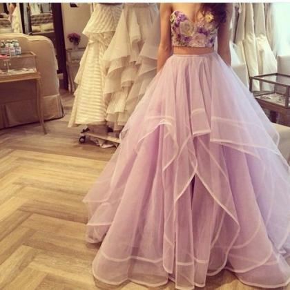 Custom Made 2 Pieces Sweetheart Neck Prom Dresses,..