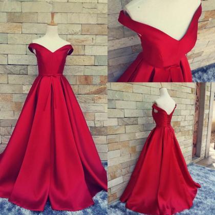 Red Off Shoulder Long Prom Gown, Red Prom Dresses,..