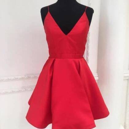Custom Made A Line V Neck Short Red Prom Dresses,..