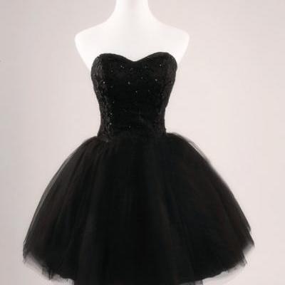 Black Ball Gown Sweetheart Short Prom dresses,black prom dress,cheap short black dresses for prom,little black prom dress, cocktail dresses