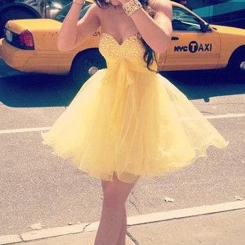 Ball Gown Sweetheart Neckline Short Mini Prom Dress, Dresses for prom 2014, short yellow prom dresses, formal dresses