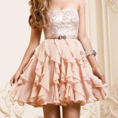 2015 New Short Pearl Pink A-line Scopp Neckline Mini Prom/Homecoming Dress