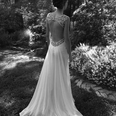 A line Custom Backless Ivory Wedding Dresses, Long Backless Prom Dresses, Bridal Dresses, Evening Dresses, Formal Dresses