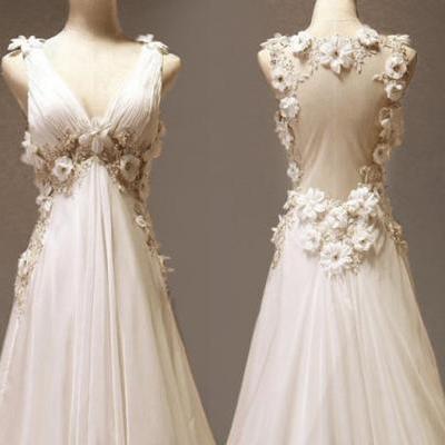 A-line V-neck Neckline Court Train Wedding Dress/ Custom Long Wedding Dress/ Bridal Dresses 2015