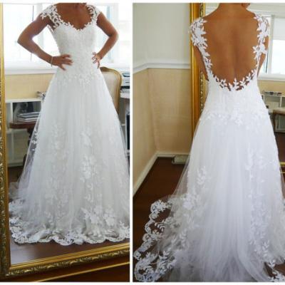Long Ball Gown Lace Wedding Dresses, Wedding Gowns, Formal Dresses, Backless Lace Wedding Dresses