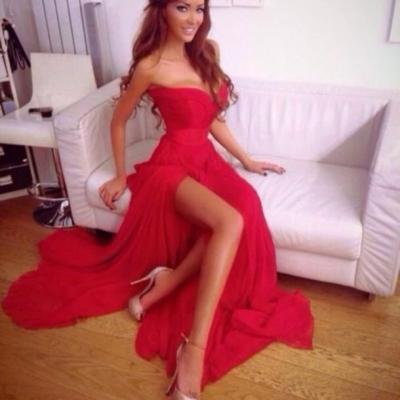 Custom Made Sweetheart Neck Red Long Prom Dresses, Red Formal Dresses 2015, Red Evening Dresses