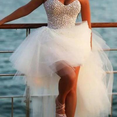 Custom Made Ivory Sweetheart High Low Prom Dresses, Dresses for Prom, Ivory High Low Formal Dresses, Evening Dresses, Formal Dresses