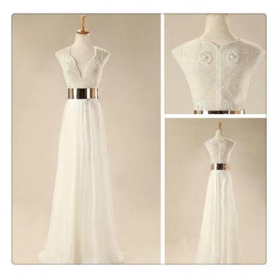 Custom Made White Floor Length Prom Dresses, Wedding Dresses, Dresses for Prom, Evening Dresses