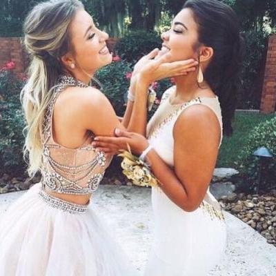 Custom Made Light Champagne 2 Pieces Long Prom Dress, Dresses for Prom