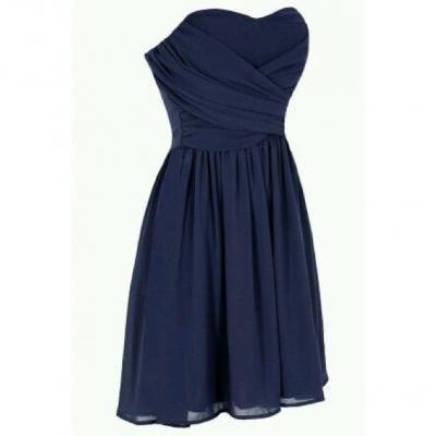 Custom Made Sweetheart Neck Short Prom Dresses, Navy Blue Prom Dresses