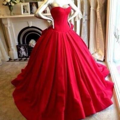 Custom Made Red Sweetheart Neckline Long Ball Gown, Red Prom Dresses