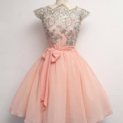 Custom Made Pink Lace Prom Dresses, Short Pink Dresses for Prom