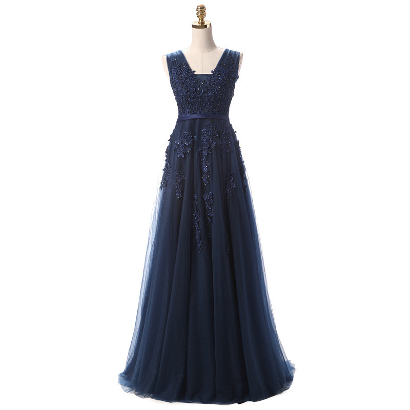 A Line Navy Blue Lace Prom Dress, Lace Graduation Dress, Navy Blue Formal Dress, Navy Blue Evening Dress, Party Dress