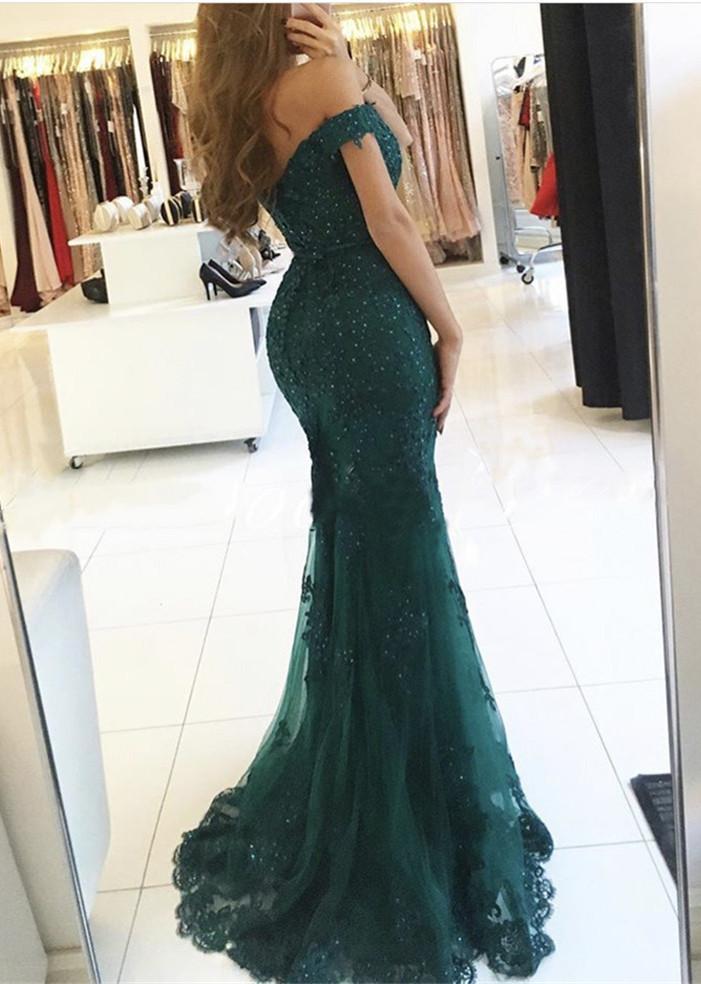 Emerald Green Off Shoulder Lace Prom Dress, Emerald Green Green ... Emerald Green Off Shoulder Lace Prom Dress, Emerald Green Green ...