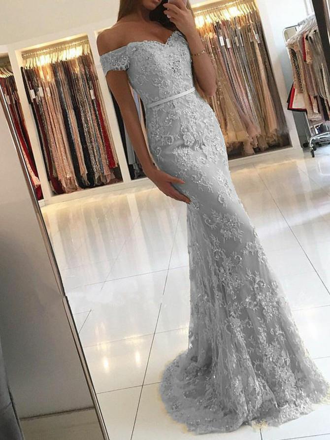 Silver Lace Bridesmaid Dresses