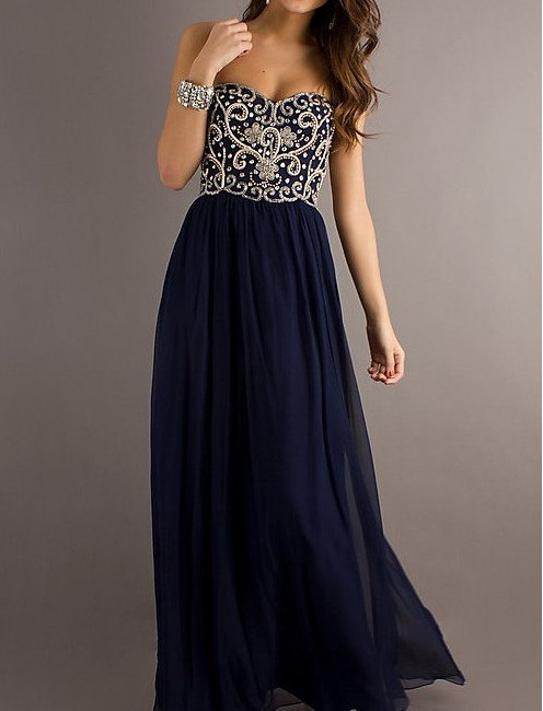 navy blue floor length formal dress