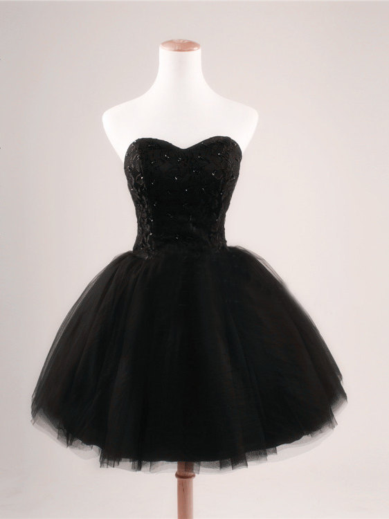 Black Ball Gown Sweetheart Short Prom Dresses,black Prom Dress, Short Black Dresses For Prom,little Black Prom Dress, Cocktail Dresses