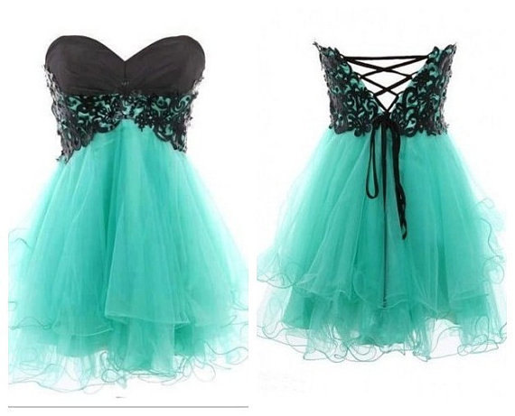 Custom Made Mint Green Sweetheart Chiffon A-line Homecoming Dress With Lace Applique And Lace-ups