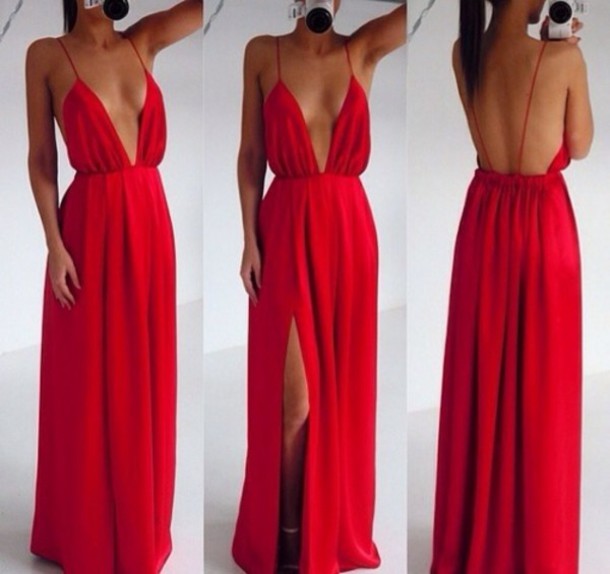 Custom Made Red Backless V Neck Prom Dresses 2015, Red Backless Formal ...