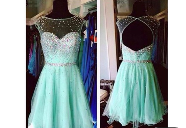 Custom Made A Line Round Neck Backless Green Prom Dresses, Green Homecoming Dresses, Cocktail Dresses