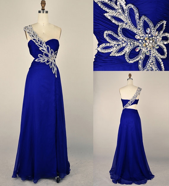 Custom Made A Line Sweetheart One Shoulder Blue Prom Dresses, Formal Dresses, Evening Dresses