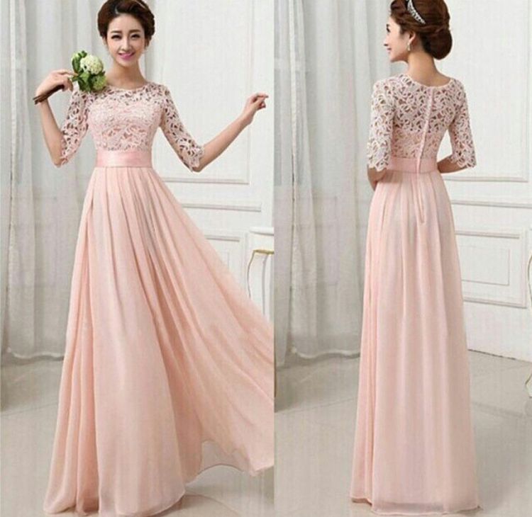 Custom Made A Line Round Neck Half Sleeves Pink Long Prom Dresses, Evening Dresses