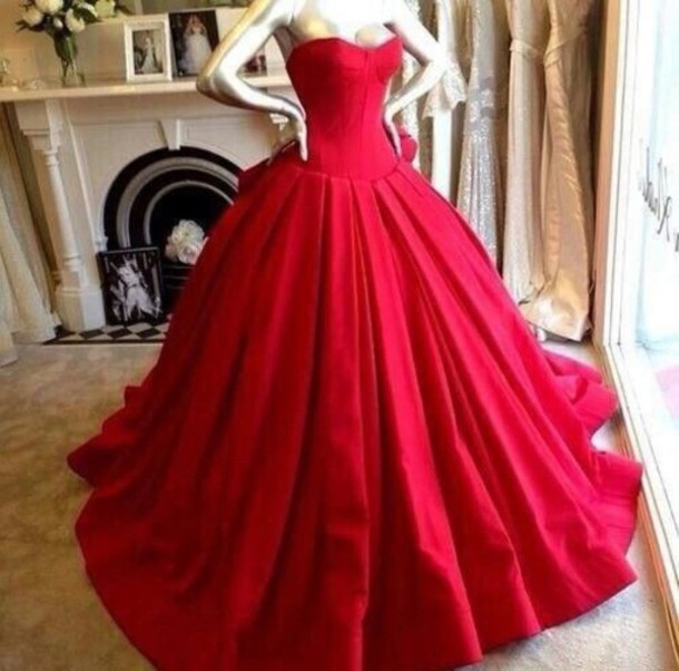 Custom Made Red Sweetheart Neckline Long Ball Gown, Red Prom Dresses