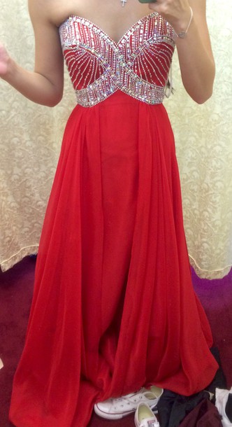Custom Made A Line Sweetheart Neck Red Long Prom Dresses, Red Long Formal Dresses