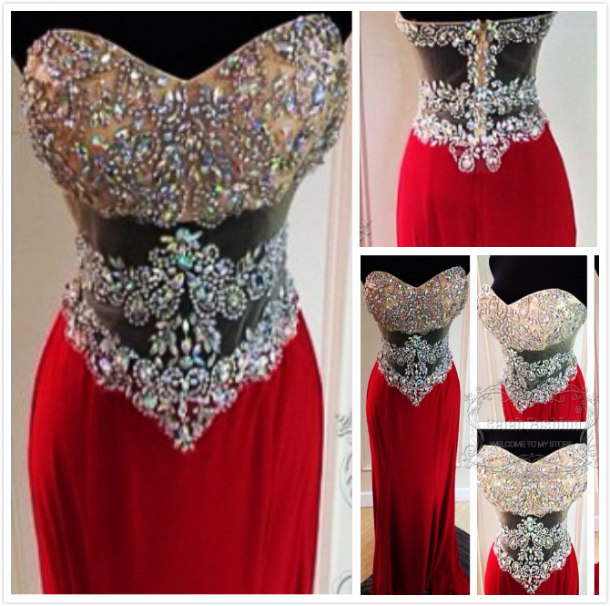 Custom Made A Line Sweetheart Neck Floor Length Red Prom Dresses