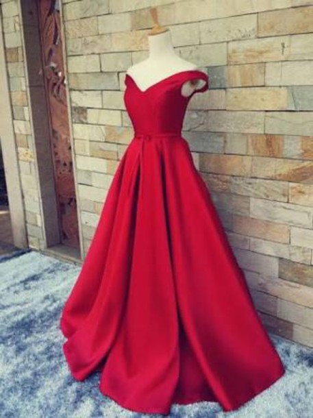 Red Off Shoulder Long Prom Gown, Red Prom Dresses, Long Red Formal Dresses