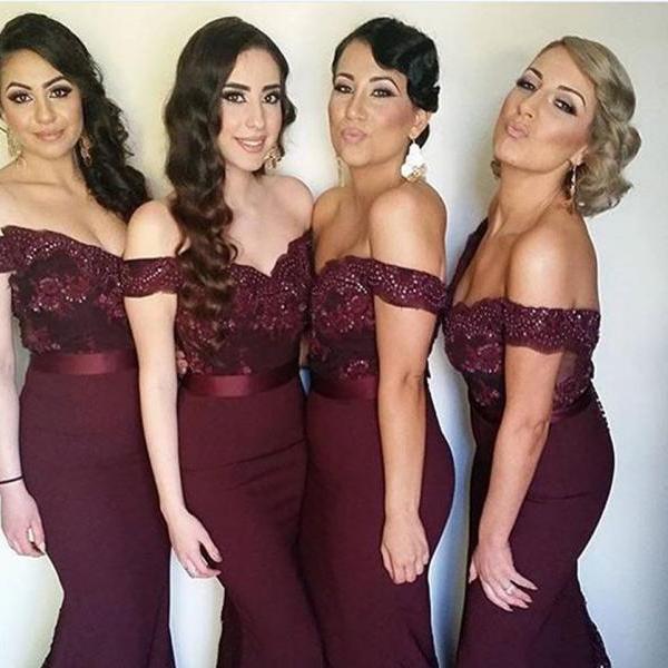 Sweetheart Neck Off Shoulder Maroon Lace Prom Dress Maroon Lace 